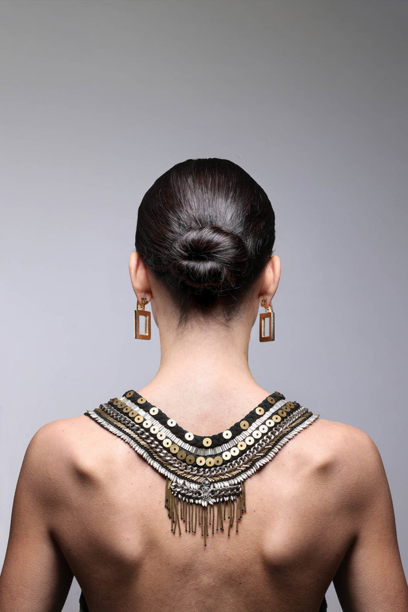 Cristina Sabatini two-drop rectangle earrings, $198. From Coleman Collection; Mignonne Gavigan Layne necklace, $725. From Monkee’s of the West End.