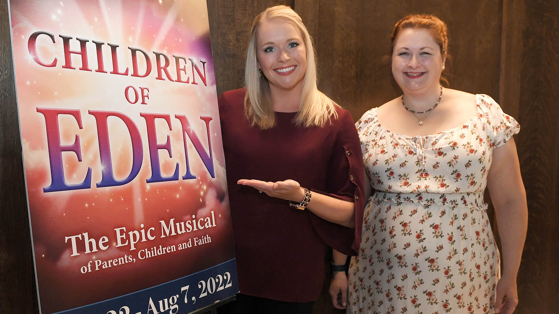 Mill Town Players repersentatives, Brittany Hogan Alomar, left, and Nancy Burkard welcome guests. The Simpsonville Arts Center presented the Ed Cascone Art Exhibition