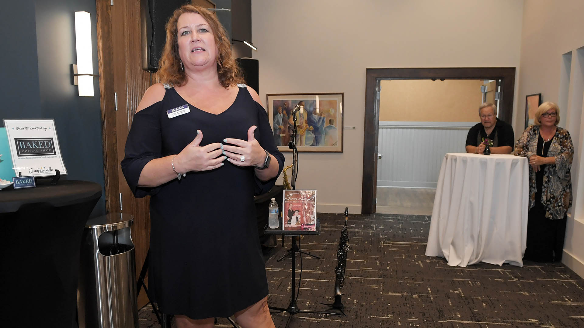 Simpsonville City Administrator Dianna Gracely welcomes guests. The Simpsonville Arts Center presented the Ed Cascone Art Exhibition